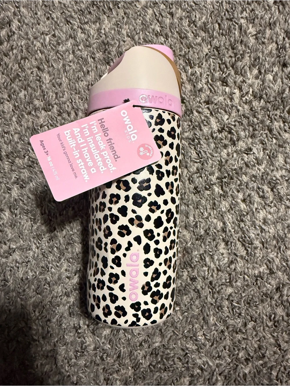 Owala x Cat & Jack - Wild One -Leopard Print Kids Water Bottle with Pink Accents
